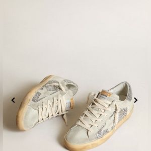 Women’s Golden Goose in silver glitter with ice gray stars